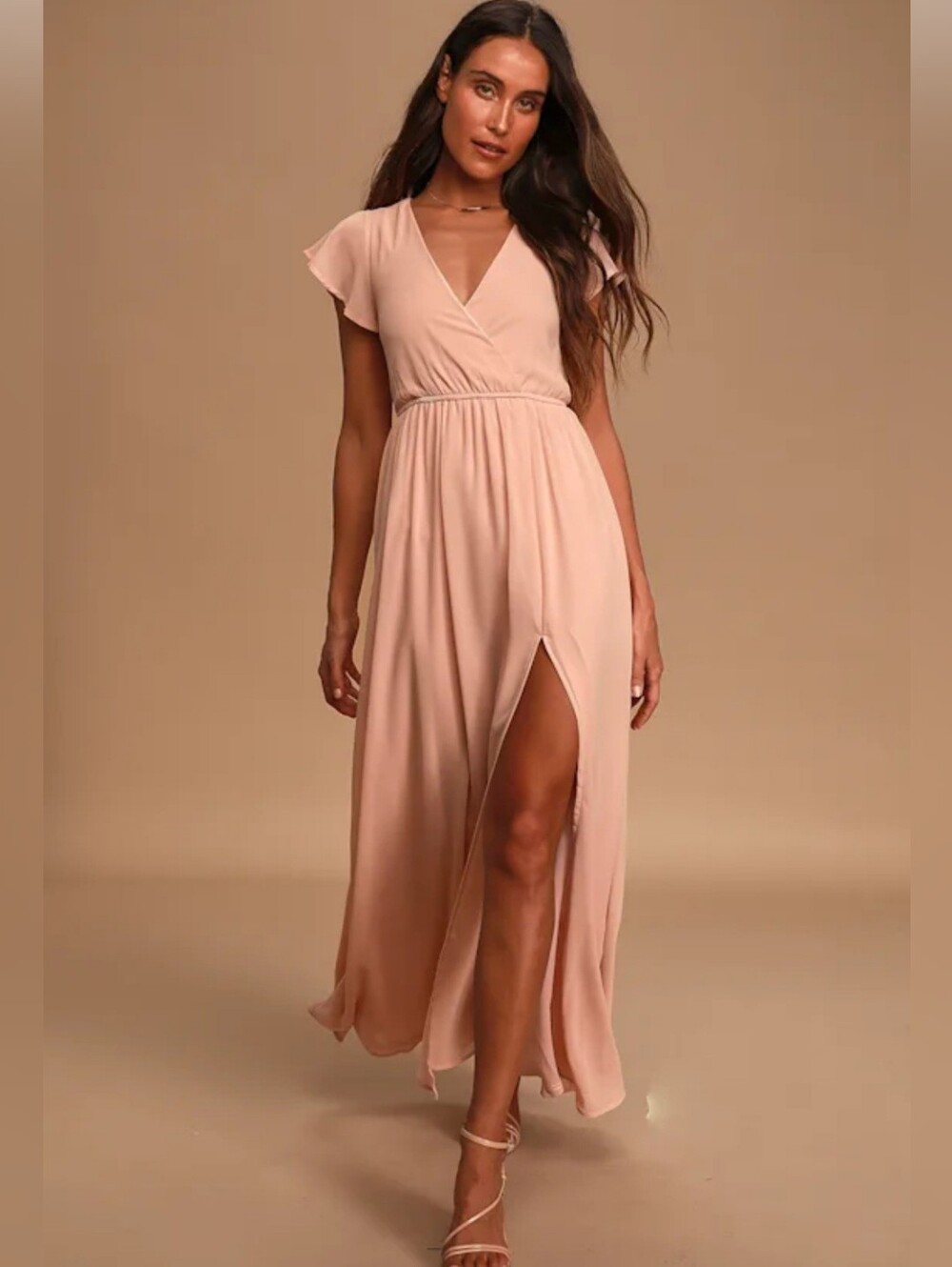 Lulu's Dusty Blush Wrap Maxi Dress with Front Slit